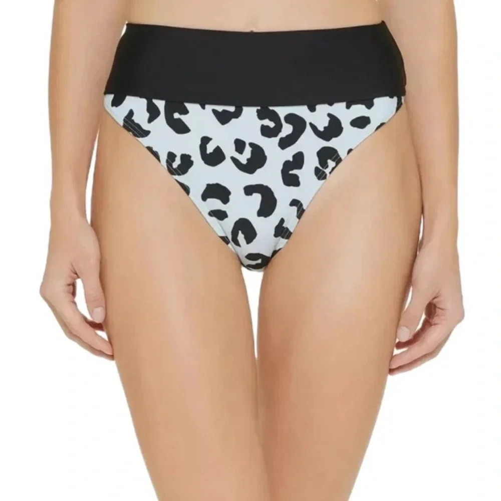 DKNY Women's Blue Leopard Print High Waist Bikini
Bottoms Blue Black Size XS NWT